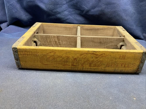 Coca Cola Crate Wooden Yellow Vintage 4 Slots for 6 Packs
