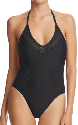 Ella Moss Black Sheer Dot Mesh Insert One Piece Maillot Size S Swimsuit NWT $114