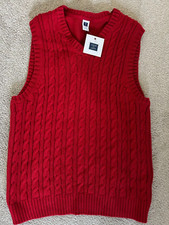 NEW 10 Janie and Jack Unisex Crimson Red Cable Pullover V Neck Knit Sweater Vest