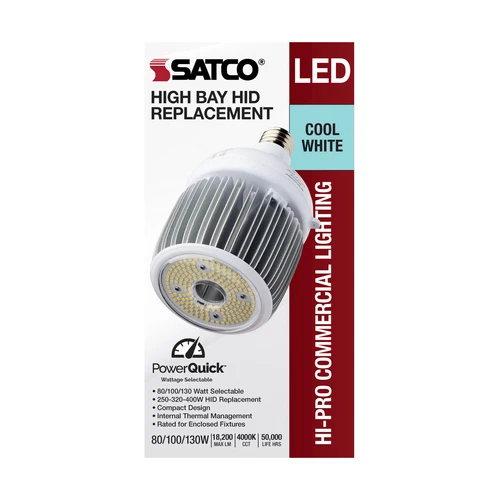 Satco S33114 LED 100V-277V Metal Halide HID 80W 100W 130W =400W Mogul EX39 4000K - Picture 8 of 12