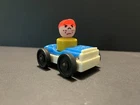 Vintage Fisher - Price Toys Wood Frowning Boy  Little People and Blue Garage Car