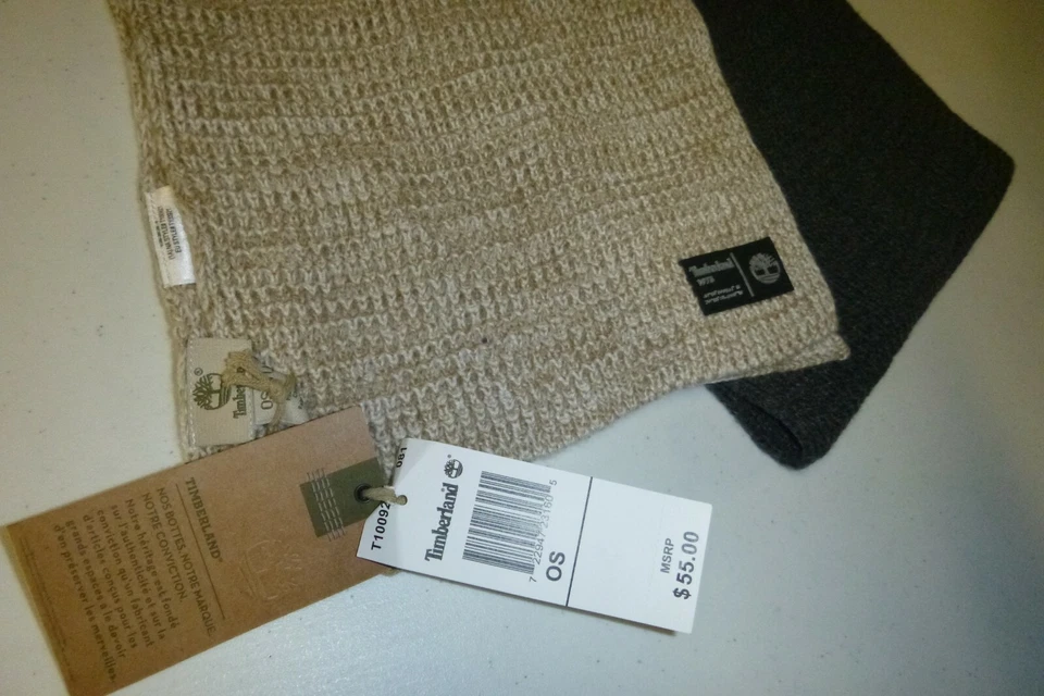 Timberland Hombre Diseñador 72"x12" Gris, Beige Cable Tejido Acrílico Bufanda -OS Foto 2 de 4