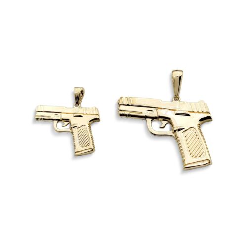 Solidne 10K żółte złoto 9mm wisiorek pistoletowy, wisiorek z prawdziwego złota pistolet - Zdjęcie 1 z 9