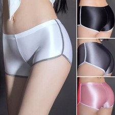 Womens Oil Shiny Glossy Underwear Boy Shorts Satin Wetlook Panties Boxer Briefs  