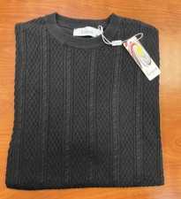 SALE LaVane Men's Solid Cable Light Weight Short Sleeve Sweater M-3X-BLACK