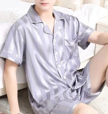 2nd Item FREE SHIP Mens Satin Silk Pajamas Set Short Sleeve Shorts Lounge Pants