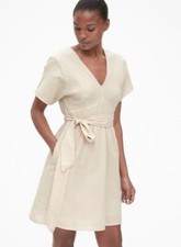 NWT Women’s GAP Tan Natural Linen Kimono Sleeve Tie Belt Dress - SIZE 6