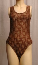 Brown Cotton Spandex Thong Leotard for Women 12 Large