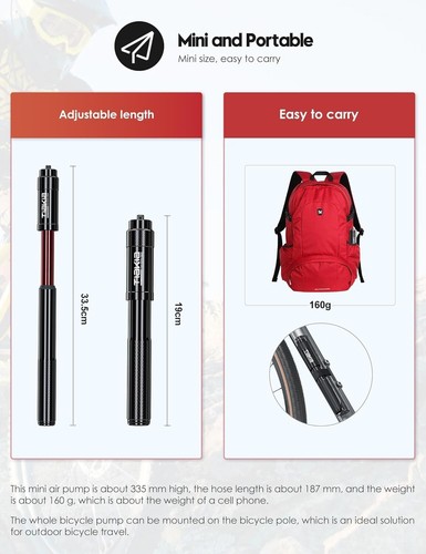 High-Pressure Bicycle Pump - Portable 260 PSI Tire Inflator & Valve Adaptability - Picture 5 of 11
