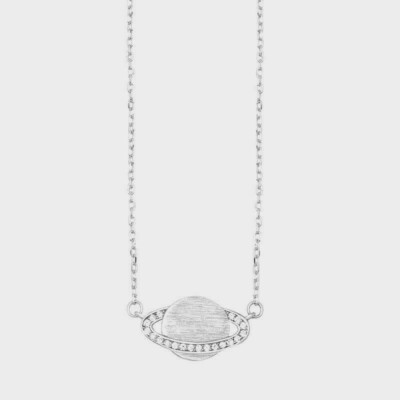 SATURN Necklace Pendant Planet 925 Sterling Silver 16'' 18'' Necklace CZ