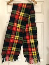 Vintage NEW Acrylic Red Yellow Green Plaid Scarf Made in USA