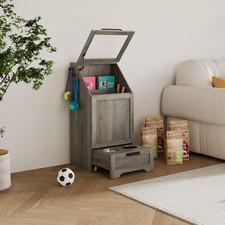 Dog Feeding Station Flip Top Dog Food Storage Cabinet With 2 Elevated Dog Bowls