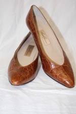 Vintage AMALFI Brown Leather "Croc" Textured MONICA Heels Womens 8.5C Italy-B124