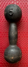 Vintage 5lb single Cast Iron Bun Dumbbell round head antique strongman