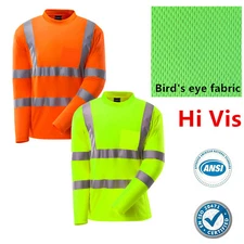 Hi Vis ANSI Class 3 Reflective Safety Work Long Sleeve T Shirts High Visibility