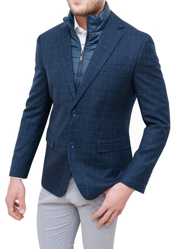 Giacca uomo sartoriale blu quadri giubbotto cappotto inverno elegante con  gilet | eBay