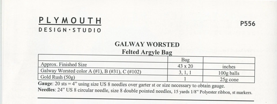 FELTED ARGYLE BAG - Plymouth Yarn KNITTING PATTERN P556 - Galway Worsted - Image 2 of 2