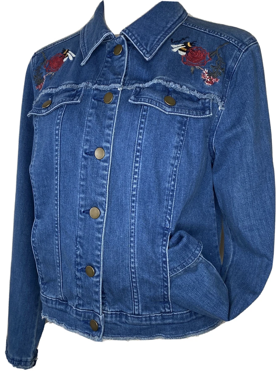 Lauren Conrad Blue Jean Jacket Med L S Denim Embroidered