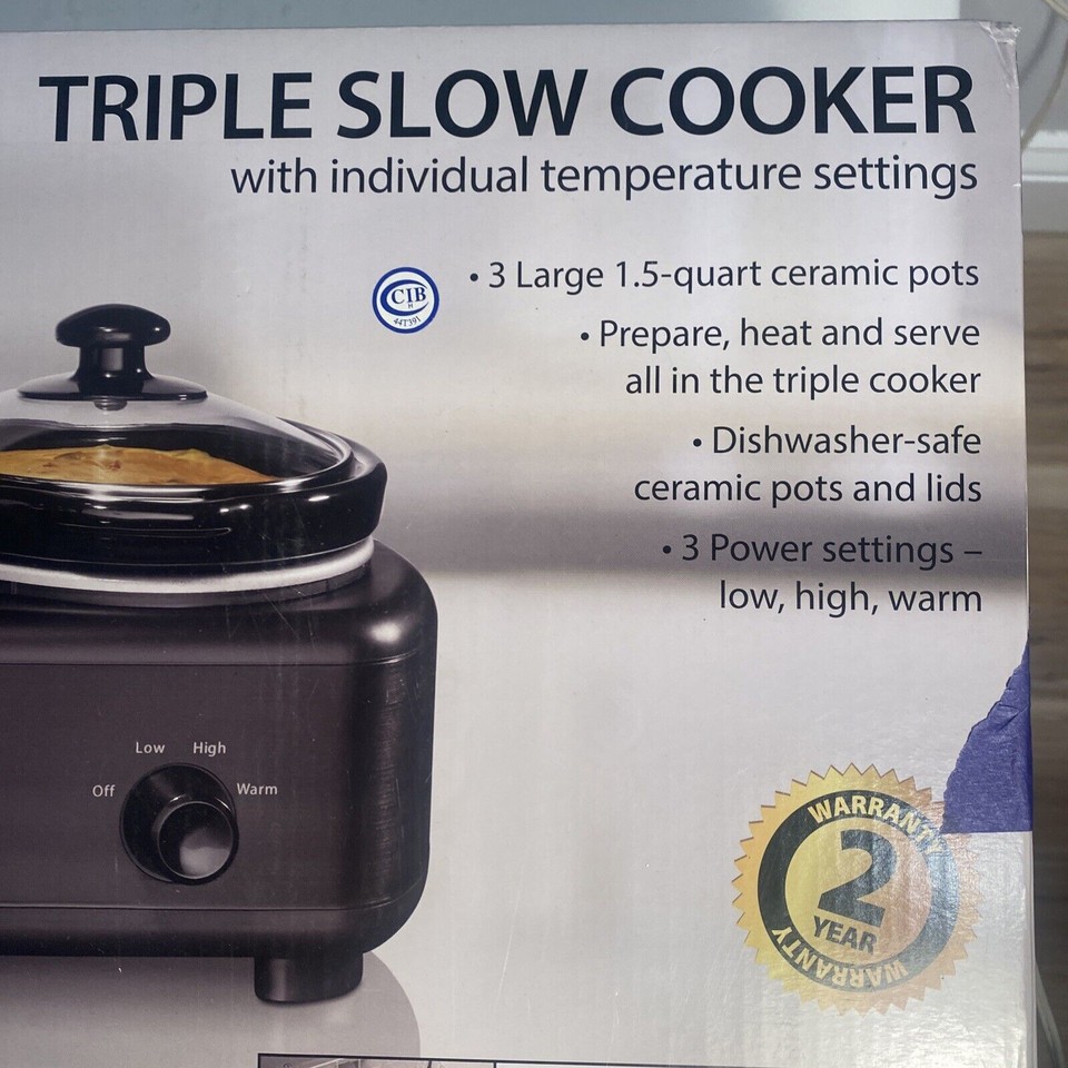 Farberware Triple Slow Cooker w/ Individual Temp Settings Temp. Glass