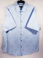 New Men's Alfani Shirt Size Large Blue Micro Plaid Button Front Short Sleeve