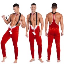 Mens Christmas Reindeer Jumpsuit With Bowknot Neckband Sexy Xmas Festival Adult