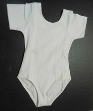 White Leotard SANSHA princessseam shortsleeve size F girls 10-12 cotton spandex