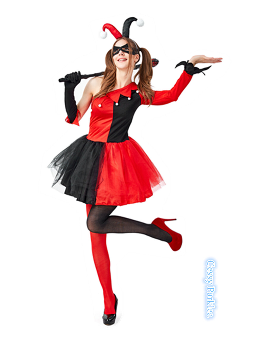 F4 Girls Womens Harley Quinn Tutu Dress Batman Dark Knight Halloween