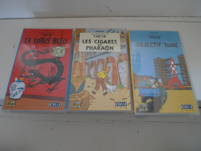 SET 3 KASSETTEN VHS TINTIN LOTUS BLEU - LES CIGARES DU PHARON - OBJEKTIV MOND NEU