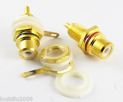 50pcs Copper Gold Plated RCA Jacks Female Mount Chassis Connector Adapter new