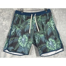Fair Harbor Mens XL Tropical Palm Leaf Swim Shorts Navy Green BreezeKnit Liner