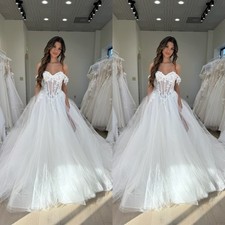 Elegant Wedding Dresses with Split Chapel Train Off Shoulder A Line Bridal Gowns