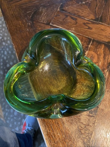Vintage Murano Art Glass MCM Barbini Sommerso Green BOWL Ashtray Dish - Picture 2 of 7