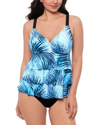 Swim Solutions Womens Leaf It Alone Tiered F Navy Multi 16