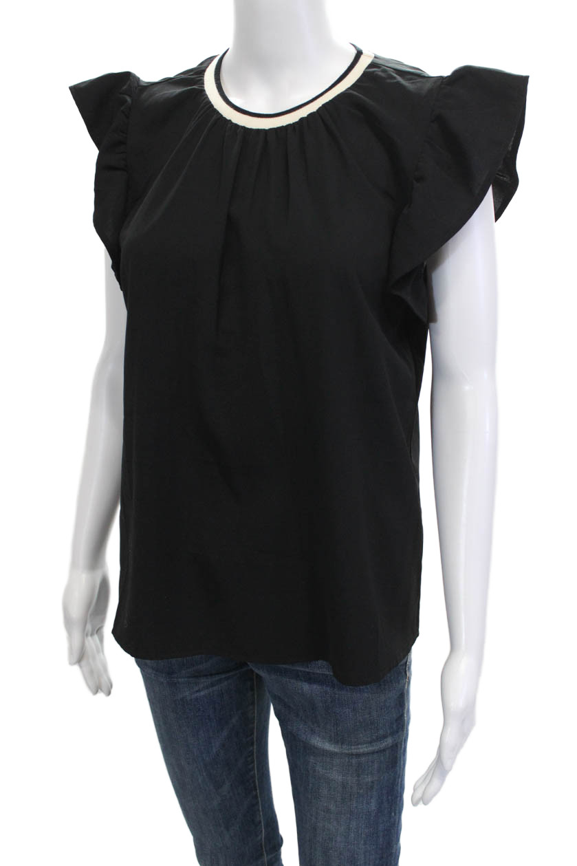 THML Womens Basic Blouse Black Round Neck Short S… - image 2
