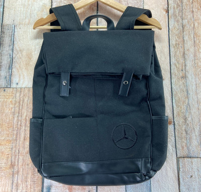 Mercedes-Benz Black Roll Top Backpack Canvas Laptop Travel Bag Unisex