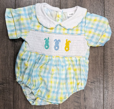 Baby Boy Clothes Unbranded 3-6 Month Plaid Bunny Easter Romper Outfit