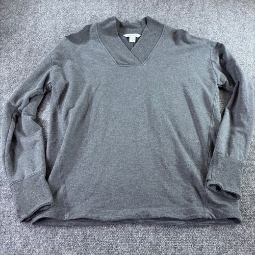 Athleta Coaster Luxe Sweatshirt Women M Gray V-Neck Tencel Fleece Pullover