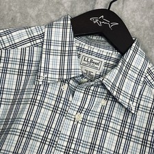LL Bean Men's 15-33 White w/Blue Plaid Wrinkle Resistant Traditional Fit Shirt