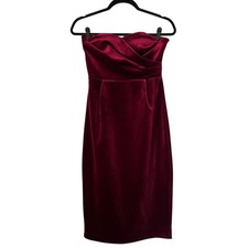Express Dress Size Small Red Velvet Strapless Sweetheart Midi Sheath Prom Event