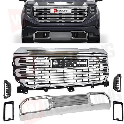 Front Bumper Grill & Lower Grill Chrome For 2022-2025 GMC Sierra 1500 w/Air Duct