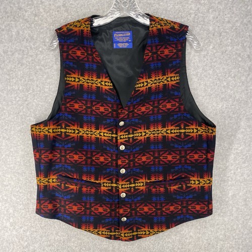 Pendleton High Grade Westernwear Vest Red 100% Virgin Wool Silver Buttons M - Picture 10 of 10