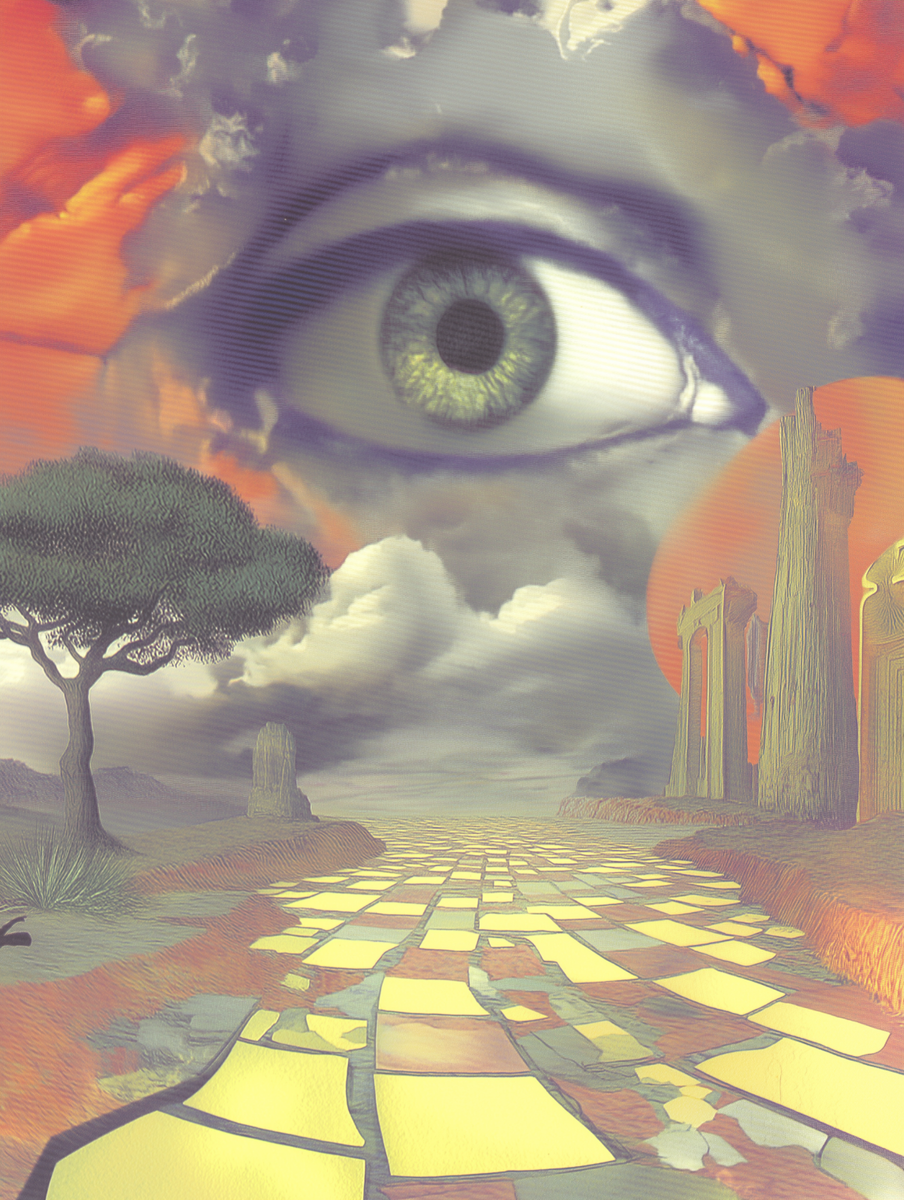 Giant Eye over Yellow Brick Road Surreal Landscape Poster 18x24in