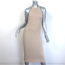 Alice + Olivia Lulu Crochet Knit Halter Midi Dress Beige Cotton-Blend Size Small