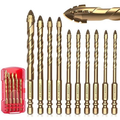 10-Pack Four Blade Serrated Carbide Drill Bits Set 3/16''-1/2'' for Masonry