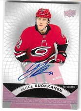 JANNE KUOKKANEN 2017/18 UPPER DECK PREMIERE ROOKIE AUTO CAROLINA HURRICANES