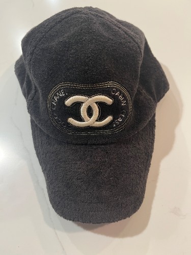 Chanel 08C Rare Black White CC LOGO Terry Baseball Hat Size: Medium