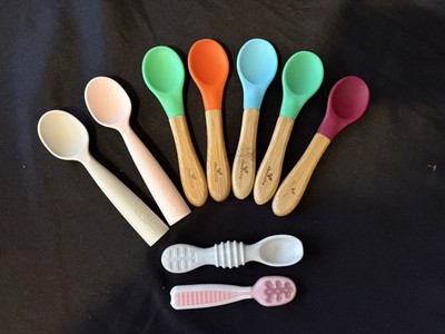 Set Of 9 Assorted Avanchy /Miniware /Dipping Silicone Baby Feeding Spoons