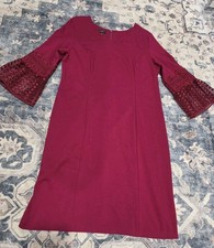 Talbots Burgundy Shift Dress Ornate Sleeve Details Womens Sz 14