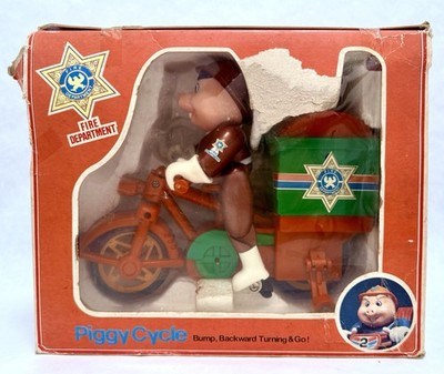 Vtg Fire Chief Piggy Cycle Action W/Box Untested Battery Operated Toy Hong Kong