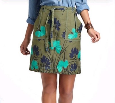 Anthropologie Carnation Lily Lily Rose Skirt Size L Green Floral *Read
